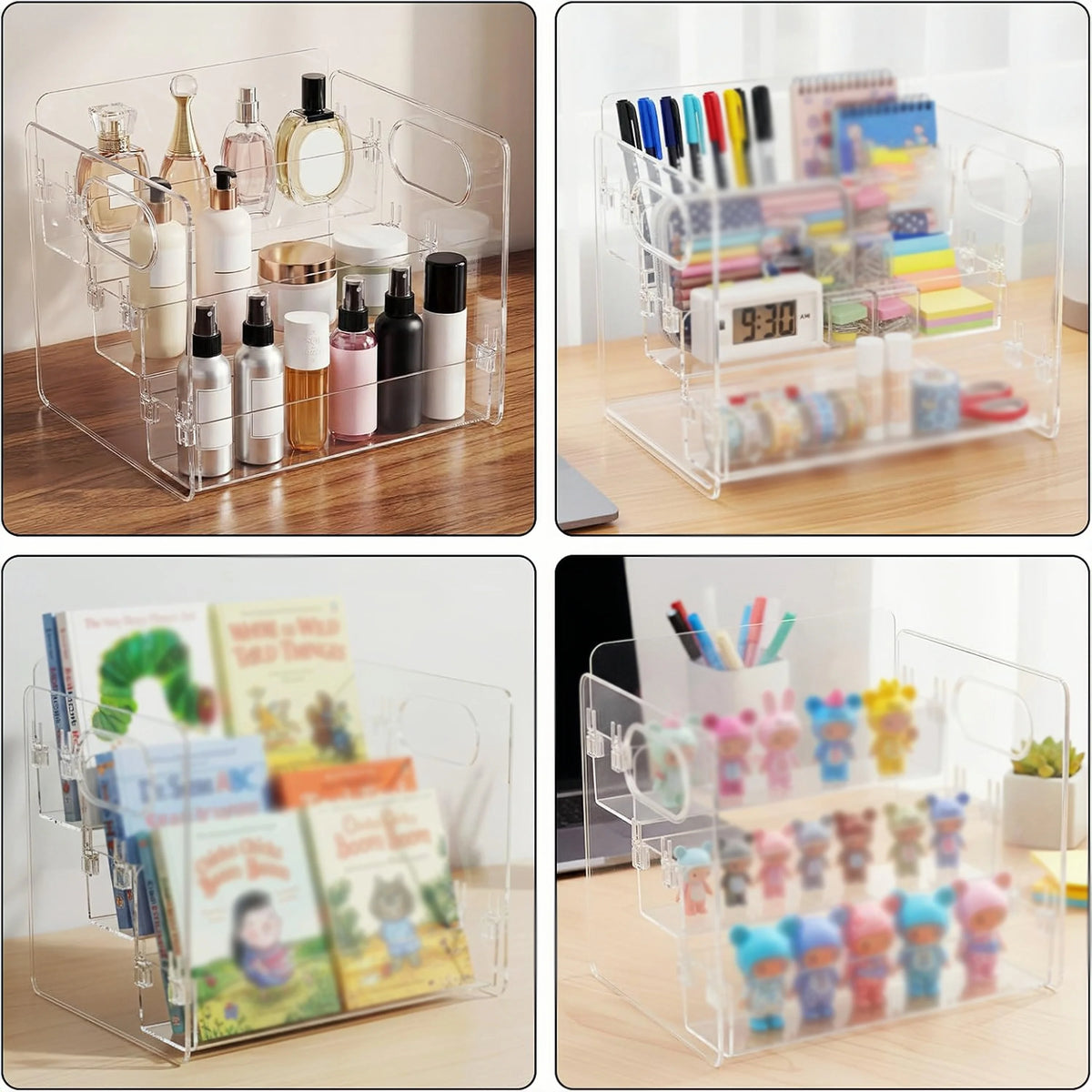 Cosmetics Desktop Storage Box, Acrylic High-Grade Dust-Proof Perfume and Skin Care Product Organizer, Three-Layer Tiered Display and Storage Rack for Dressing Table
