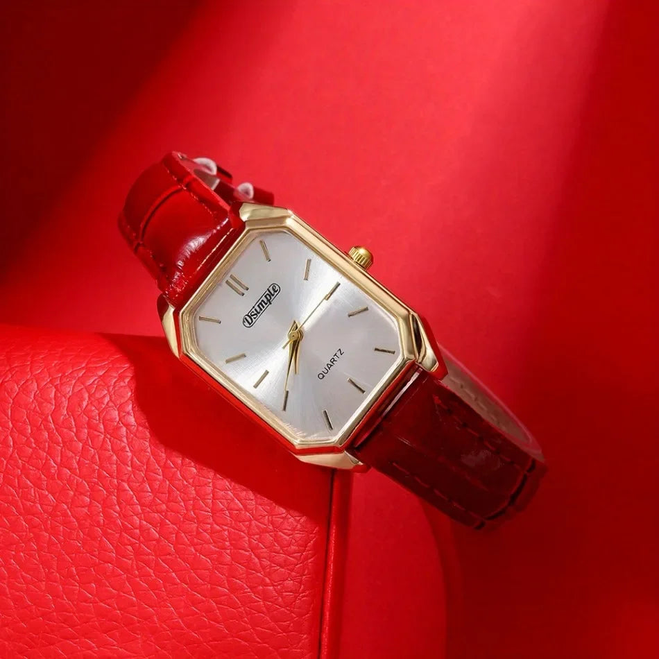 Aurajutt Elegant Square Leather Watch
