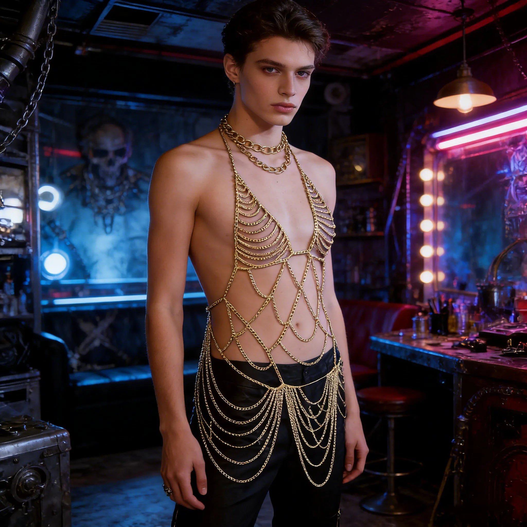 Metallic Body Chain Bra – Party & Nightclub Accessory
