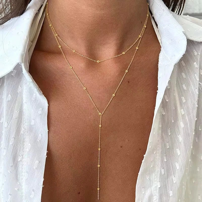 Dainty 14K Gold Plated Lariat Necklace