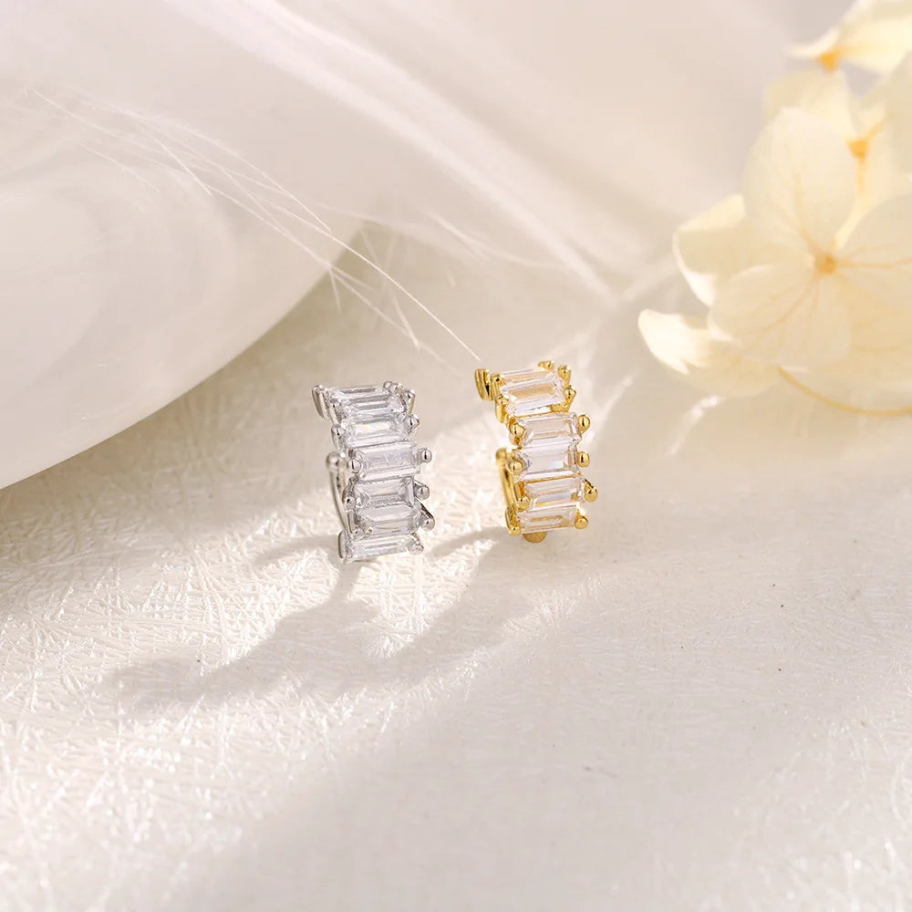 A Girl 1Pcs Irregular Square Zircon Ear Clip Earrings for Women Geometry Ear Cuff Party Fashion Silver Color Jewelry Gifts