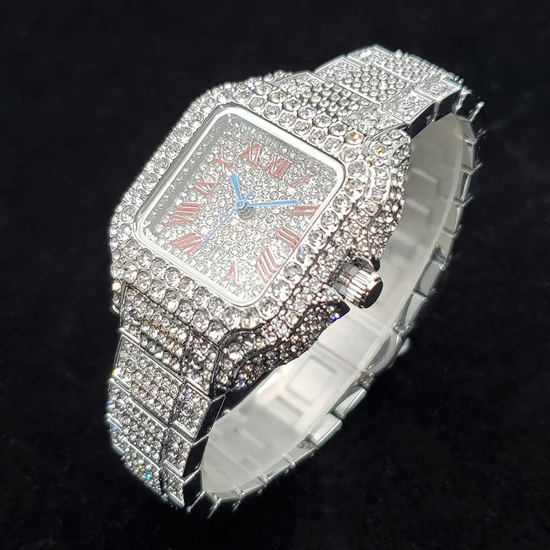 Luxury Diamond Watches for Women Fashion Silver Iced Out Square Wristwatch High Quality Bling Party Jewelry Clock Wedding Gift