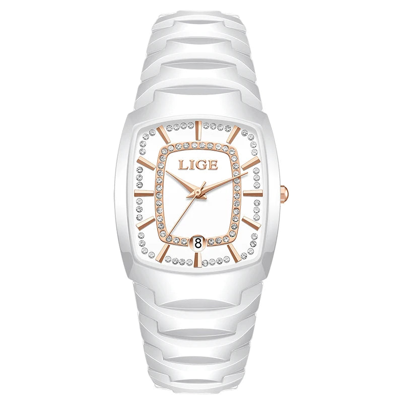 LIGE Luxury Quartz Watch for Woman Ceramic Waterproof Ladies Watch High Quality Female Clock Elegant Women's Watches+Box