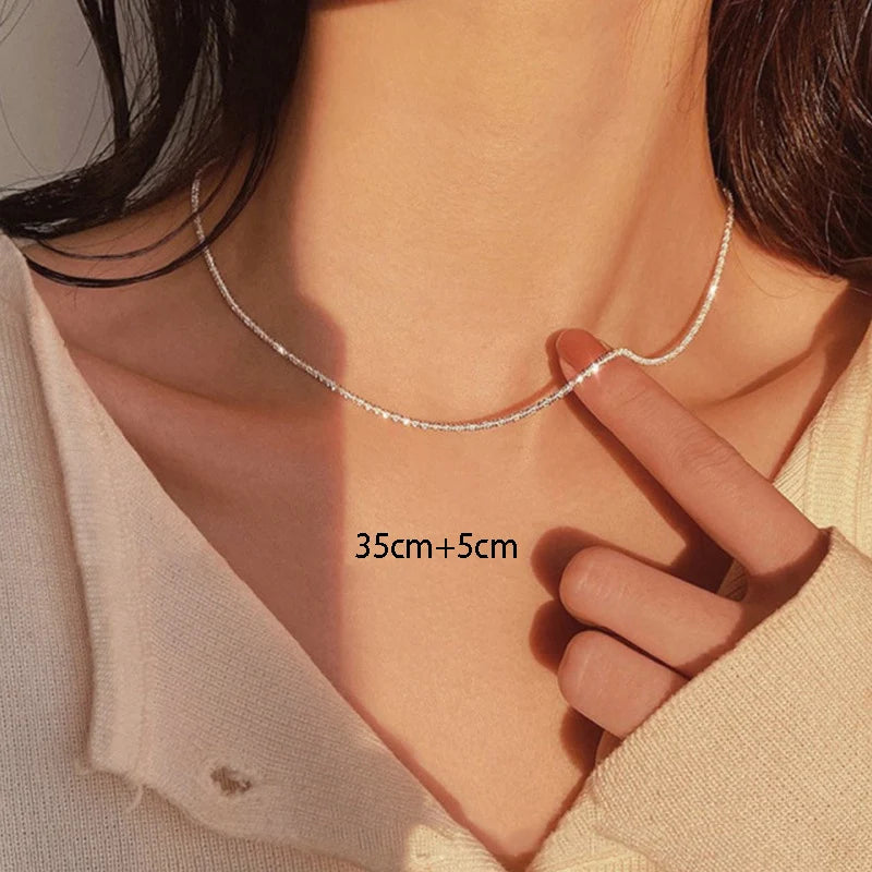 Sparkling Silver Clavicle Chain Choker Necklace