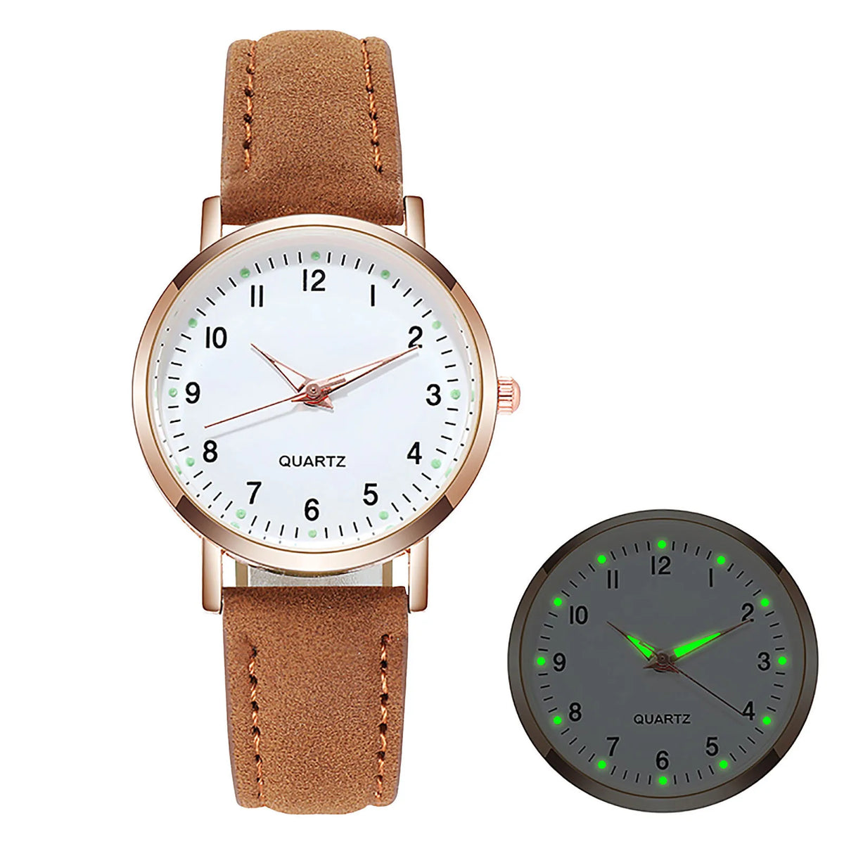 Aurajutt Diamond Luminous Leather Watch
