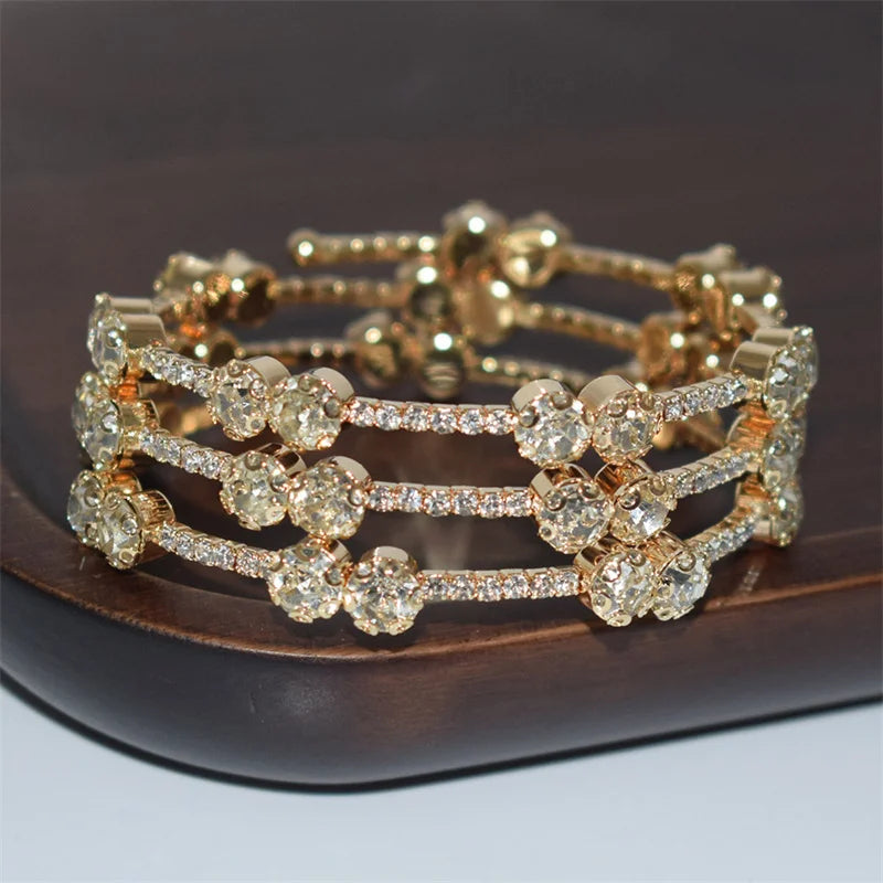 Fashionable and High Quality Full Diamond New 3-Row Open Bracelet Bracelet, Women's Minimalist Bracelet and Bracelet