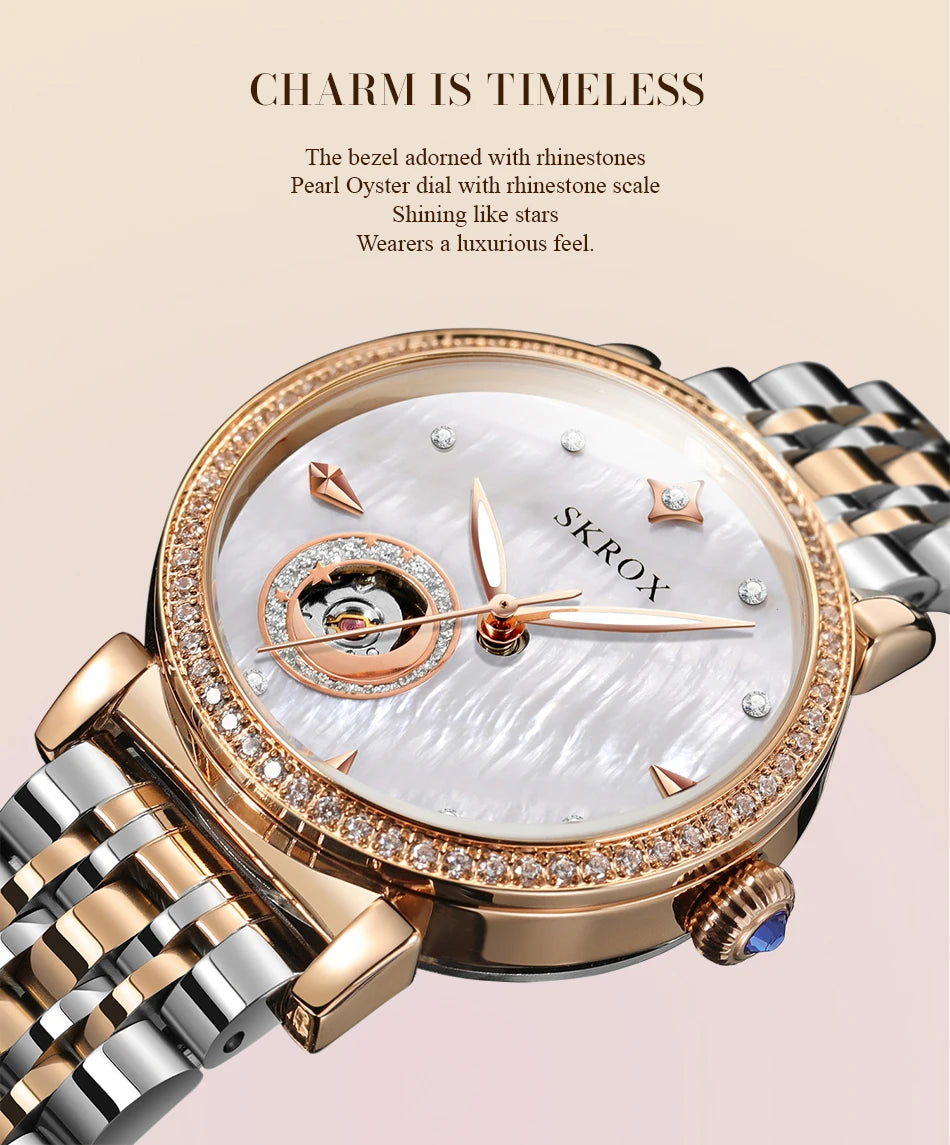 2024Luxury Rose Gold Diamond Woman Watch Mechanical Automatic Movement Ladies Watches Stainless Steel Elegant Women's Wristwatch