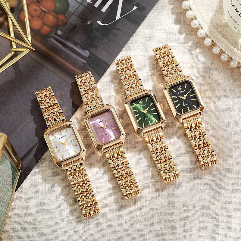 Aurajutt Rectangle Steel Watch – Women's Casual Elegance
