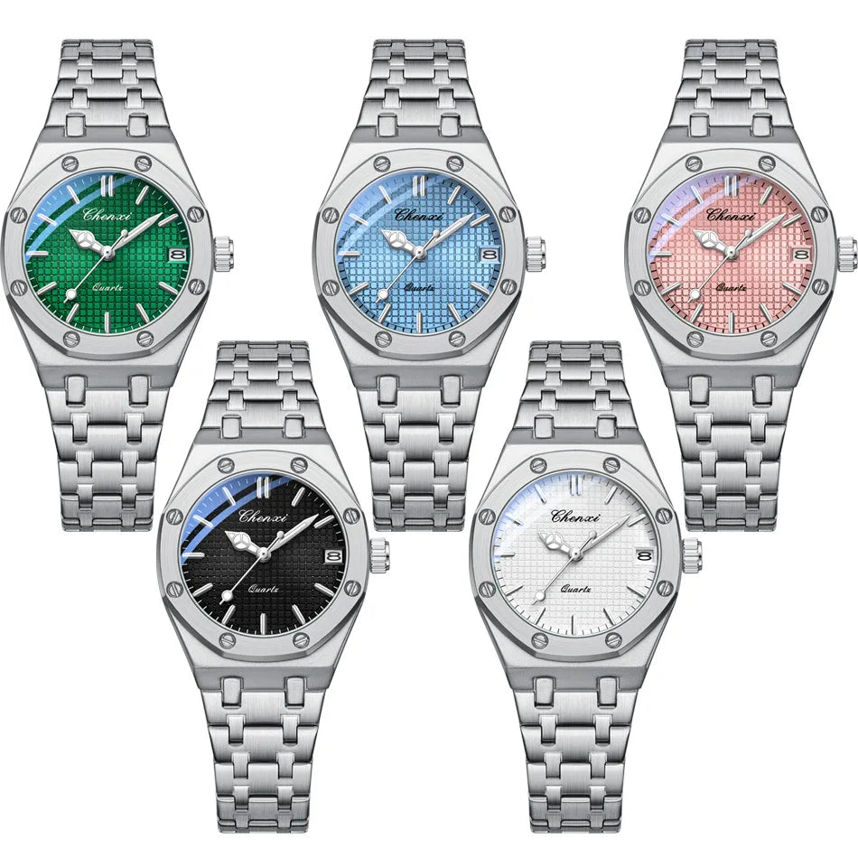 Luxury Women Watches Silver Steel Simple Casual Business Dress Watches for Women Top Brand Waterproof 3bar Calendar Gift Clock