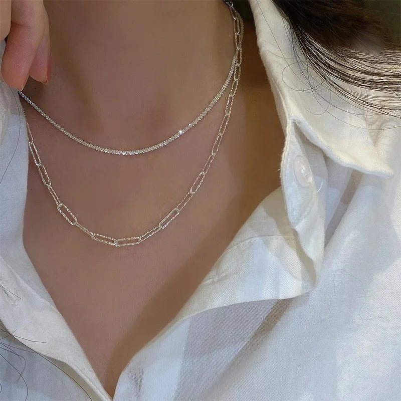 Sparkling Silver Clavicle Chain Choker Necklace