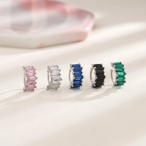A Girl 1Pcs Irregular Square Zircon Ear Clip Earrings for Women Geometry Ear Cuff Party Fashion Silver Color Jewelry Gifts