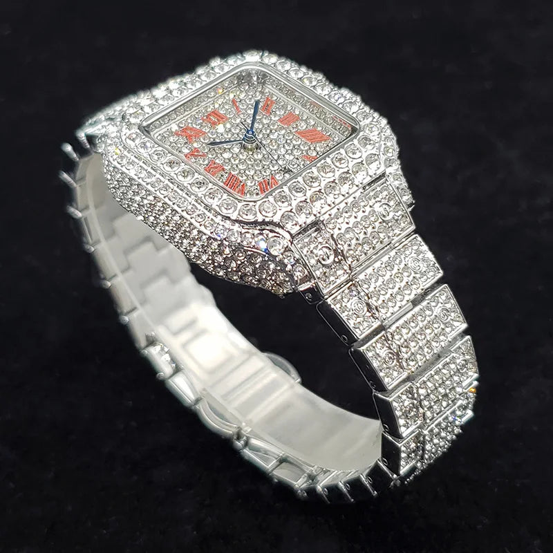 Luxury Diamond Watches for Women Fashion Silver Iced Out Square Wristwatch High Quality Bling Party Jewelry Clock Wedding Gift
