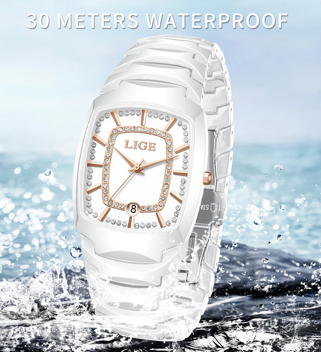 LIGE Luxury Quartz Watch for Woman Ceramic Waterproof Ladies Watch High Quality Female Clock Elegant Women's Watches+Box