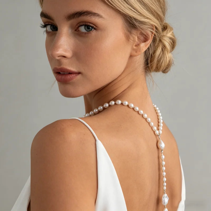 Elegant Pearl Backdrop Body Chain French Style Necklace