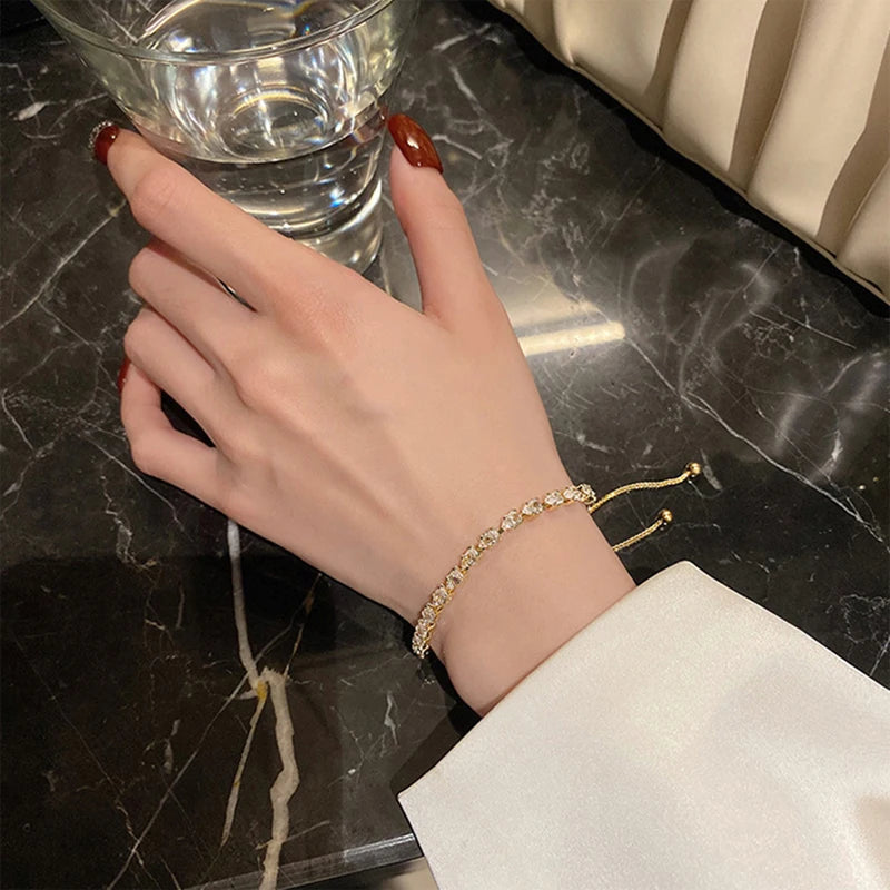 Luxury Adjustable Bracelet Women's Fashion Temperament Geometric Square Rhinestone Bracelet Wristband Party Wedding Jewelry K-