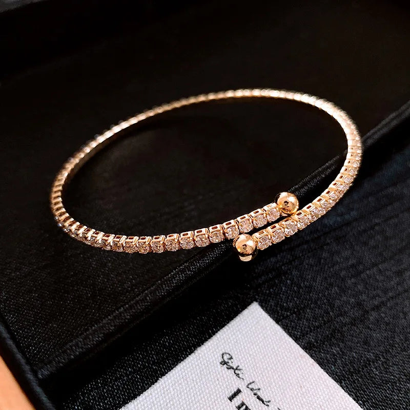 Luxury Adjustable Bracelet Women's Fashion Temperament Geometric Square Rhinestone Bracelet Wristband Party Wedding Jewelry K-