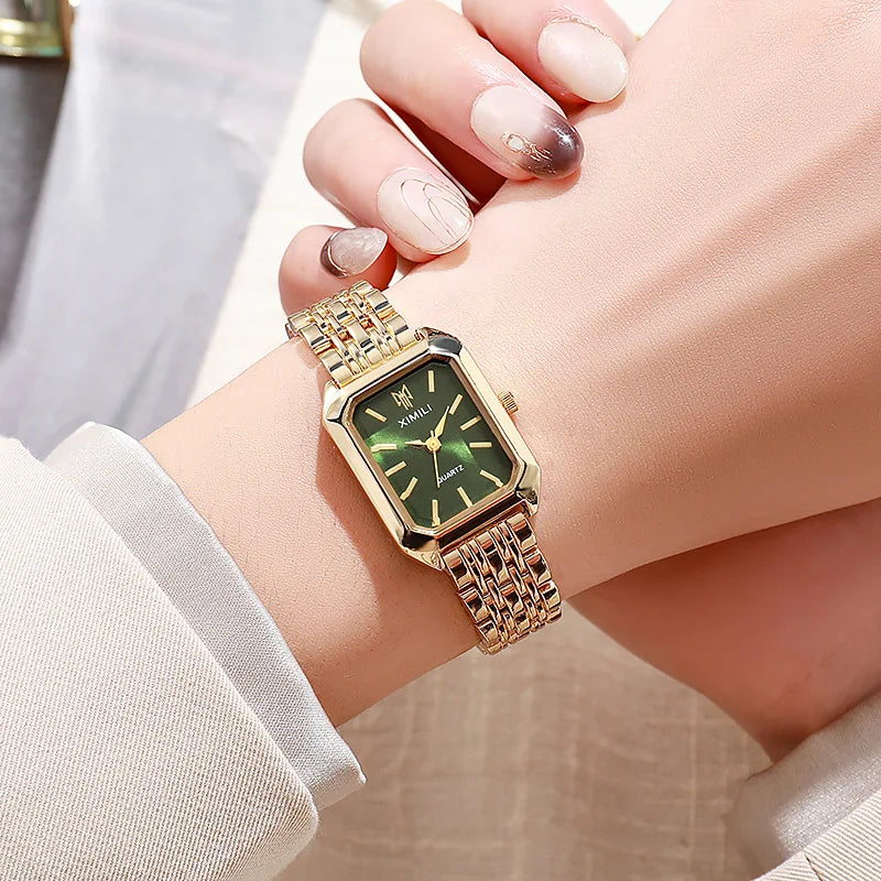Aurajutt Rectangle Steel Watch – Women's Casual Elegance