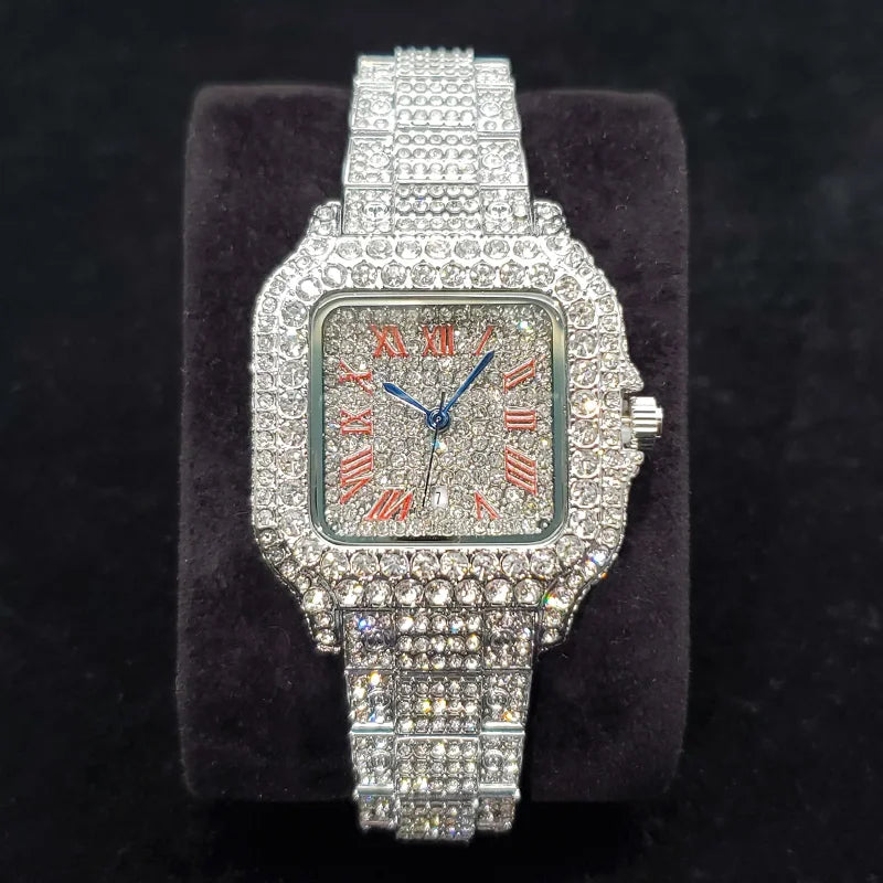 Luxury Diamond Watches for Women Fashion Silver Iced Out Square Wristwatch High Quality Bling Party Jewelry Clock Wedding Gift