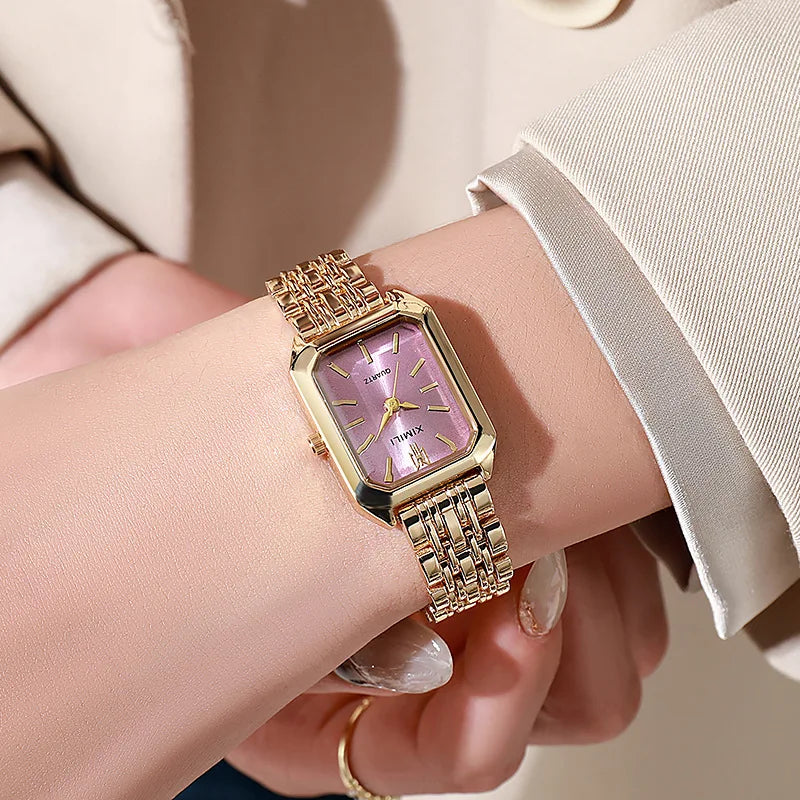 Aurajutt Rectangle Steel Watch – Women's Casual Elegance