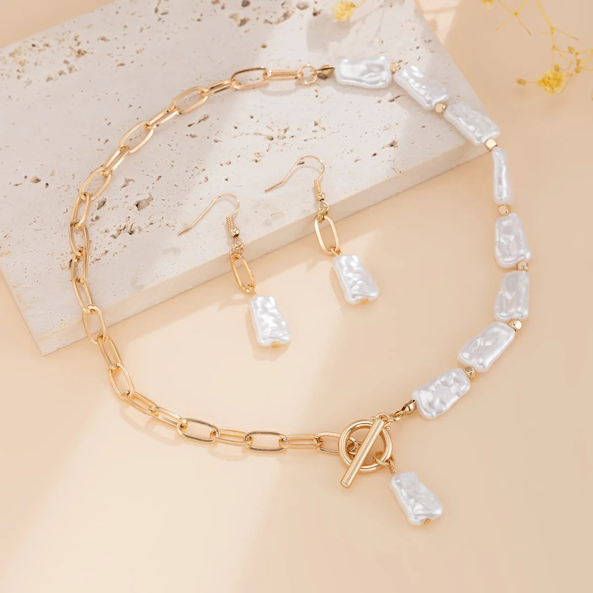 Boho Pearl Pendant Jewelry Set – Necklace, Earrings & Bracelet