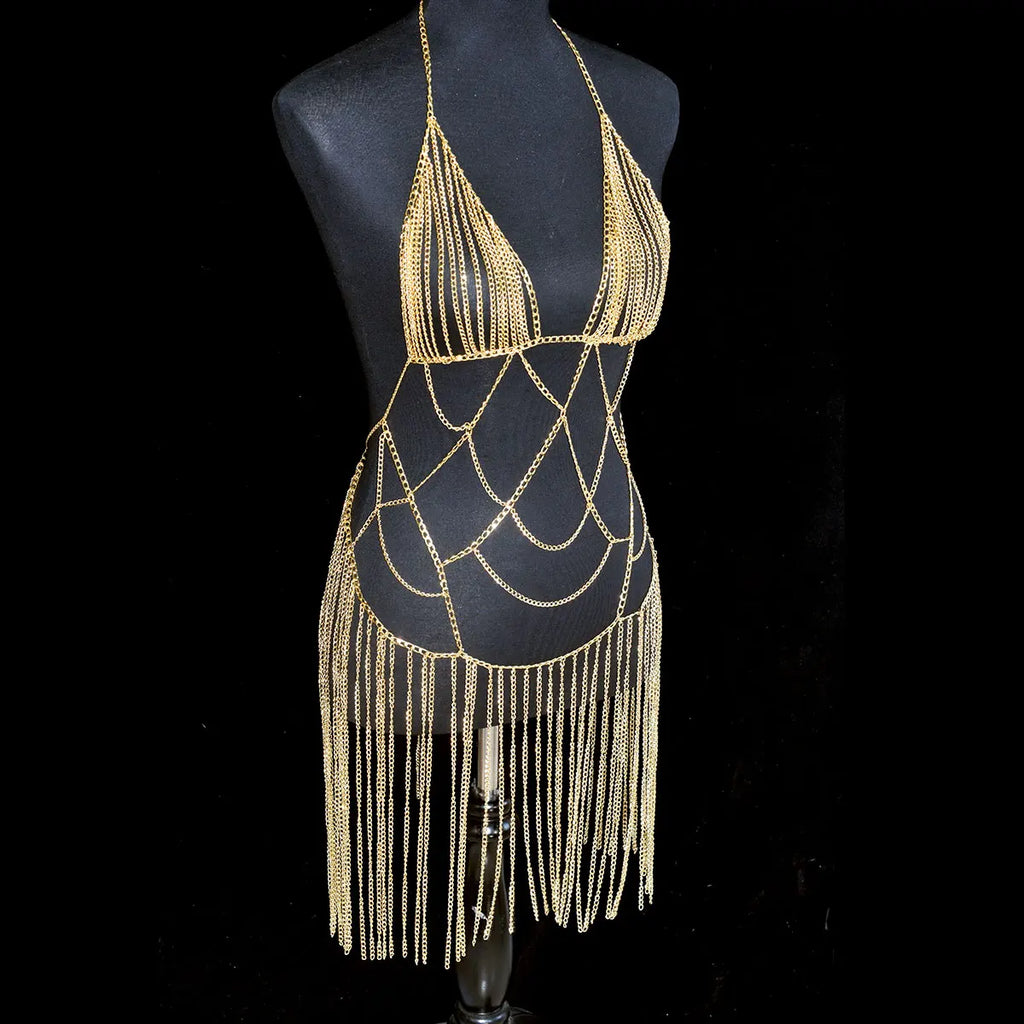 Metallic Body Chain Bra – Party & Nightclub Accessory