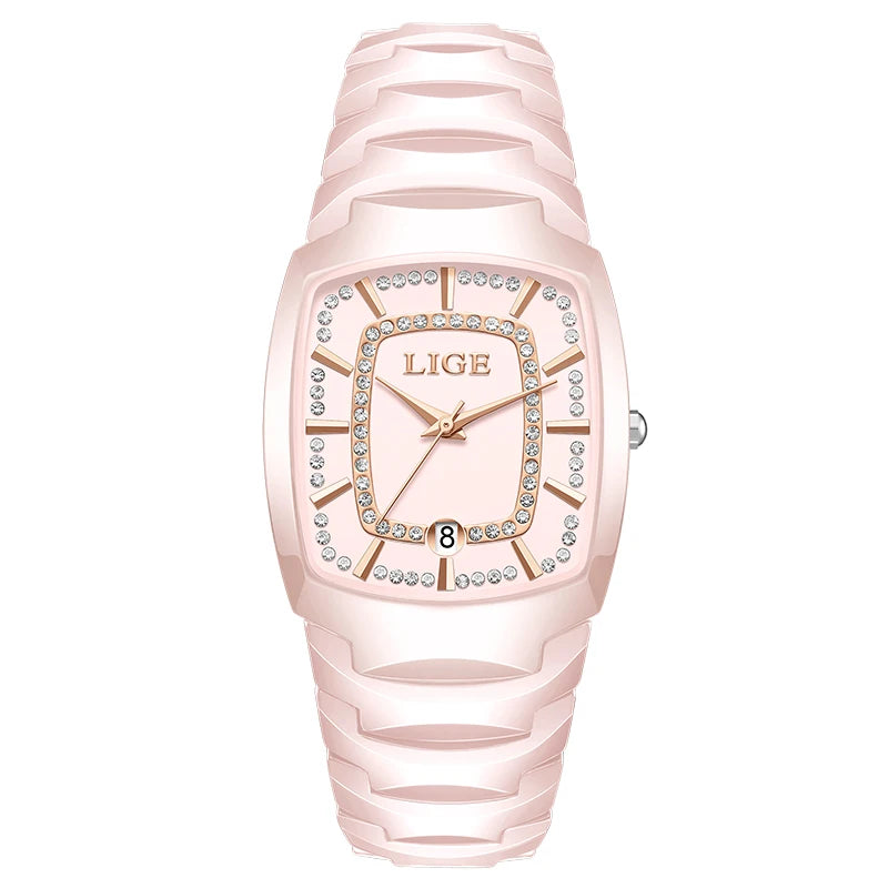 LIGE Luxury Quartz Watch for Woman Ceramic Waterproof Ladies Watch High Quality Female Clock Elegant Women's Watches+Box