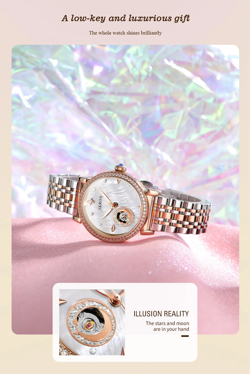 Aurajutt Rose Gold Diamond Automatic Watch