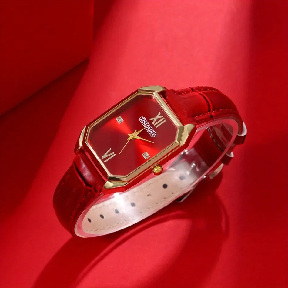 Aurajutt Elegant Square Leather Watch