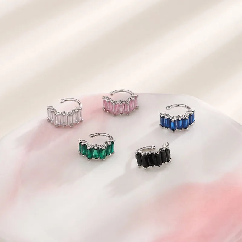 A Girl 1Pcs Irregular Square Zircon Ear Clip Earrings for Women Geometry Ear Cuff Party Fashion Silver Color Jewelry Gifts