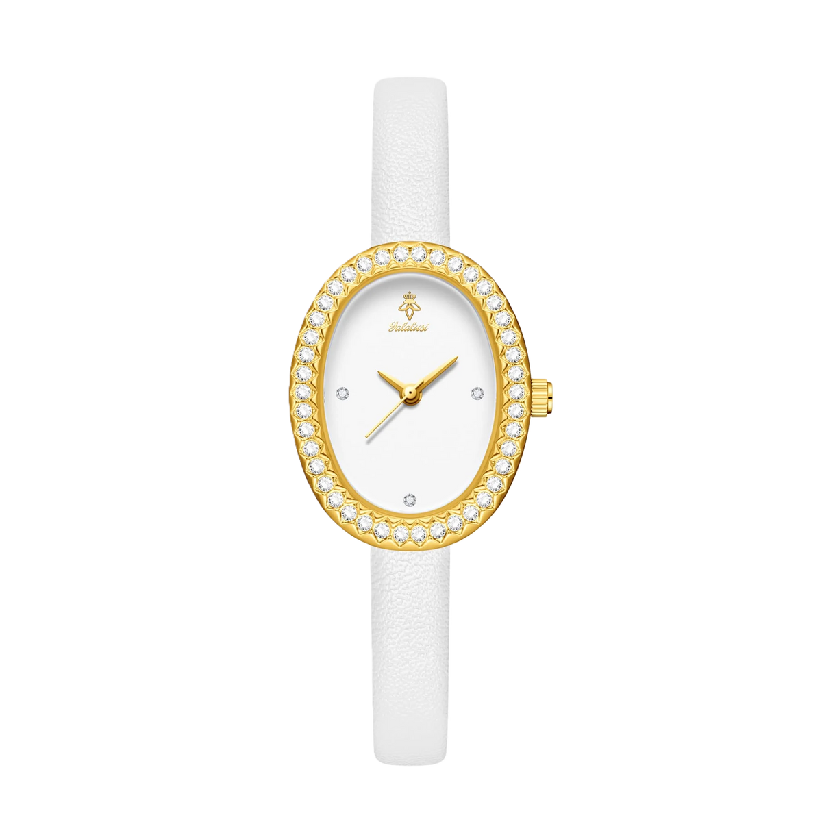 YaLaLuSi Luxury Ladies’ Watch with Rhinestone-Trimmed Oval Dial, Leather Strap and Water-Resistant Quartz Movement