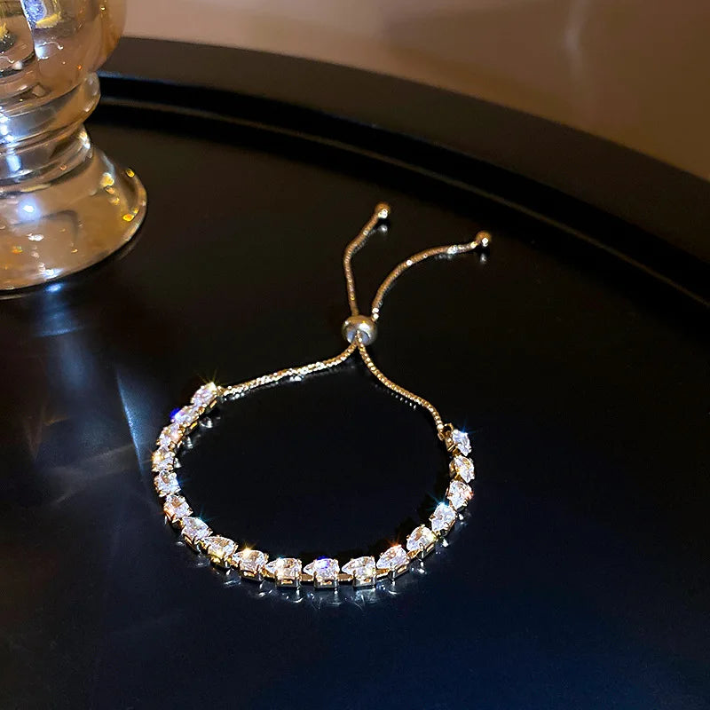 Luxury Adjustable Bracelet Women's Fashion Temperament Geometric Square Rhinestone Bracelet Wristband Party Wedding Jewelry K-