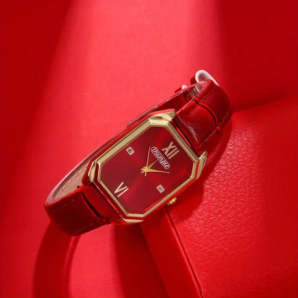 Aurajutt Elegant Square Leather Watch