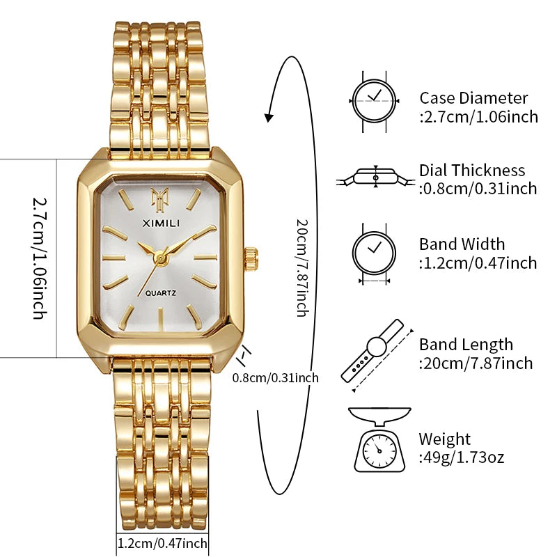 Aurajutt Rectangle Steel Watch – Women's Casual Elegance