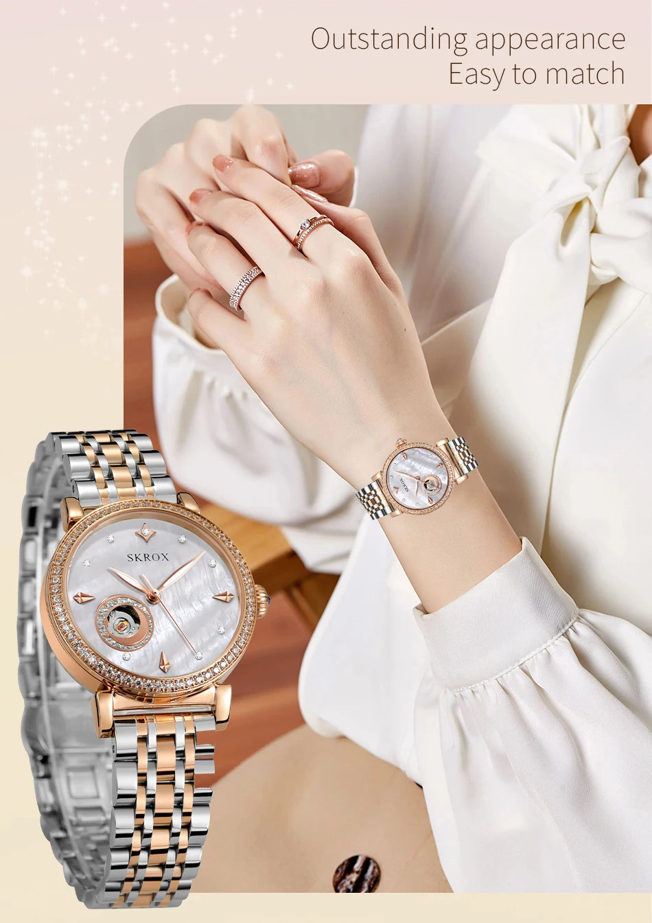 Aurajutt Rose Gold Diamond Automatic Watch