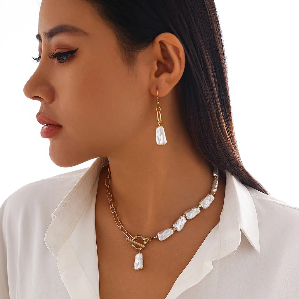 Boho Pearl Pendant Jewelry Set – Necklace, Earrings & Bracelet