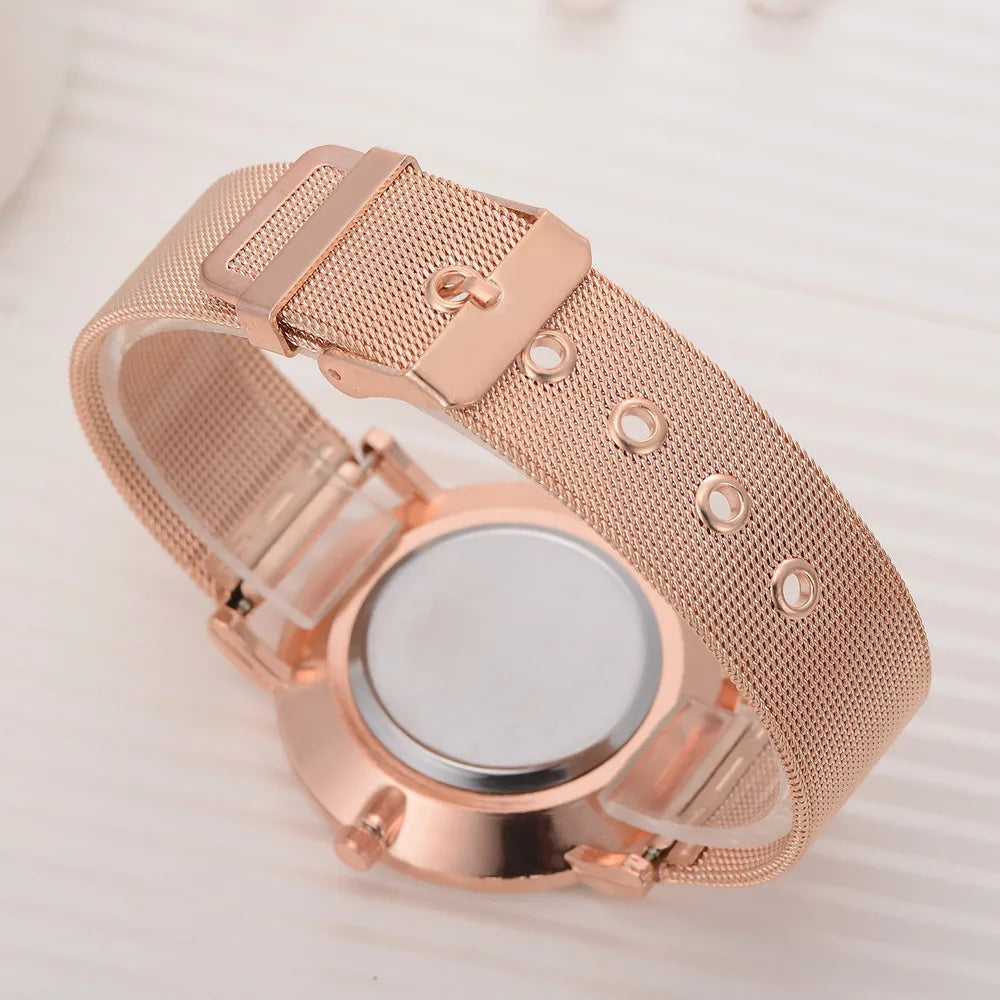 Aurajutt Rose Gold Steel Bracelet Watch