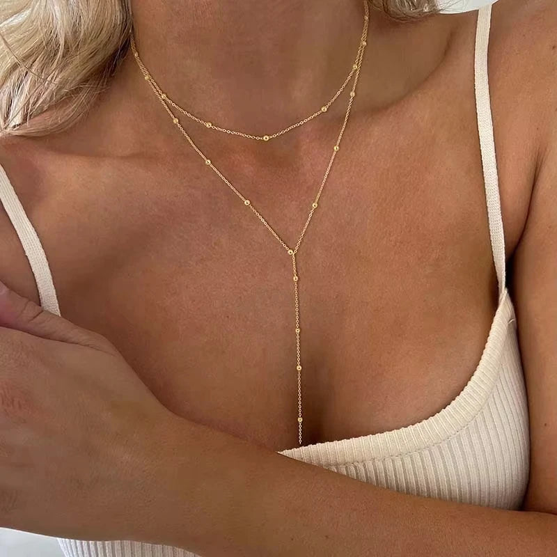 Dainty 14K Gold Plated Lariat Necklace