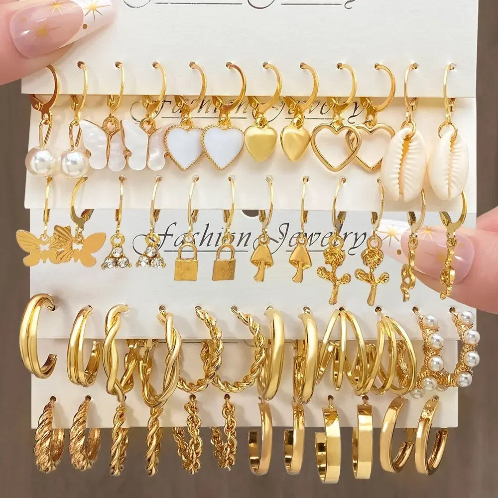 Heart Pearl Dangle Earrings – Gold Butterfly Lock Hoops