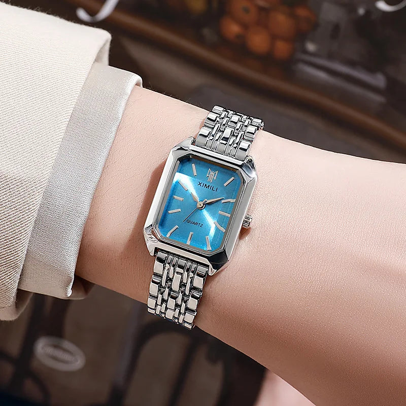 Aurajutt Rectangle Steel Watch – Women's Casual Elegance