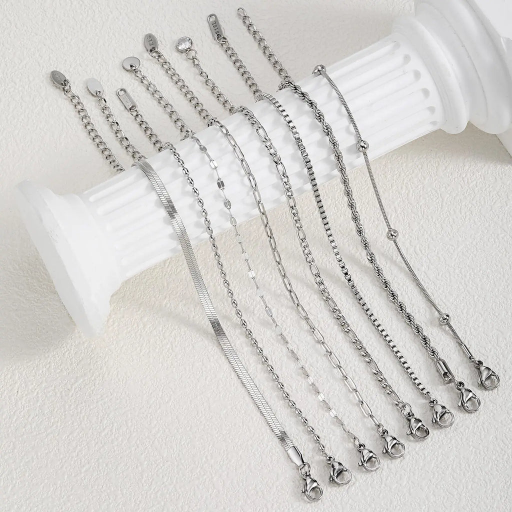 Women Chain Bracelet Silver Color, Stainless Steel Link Stackable Bracelets, Layered Waterproof Gifts