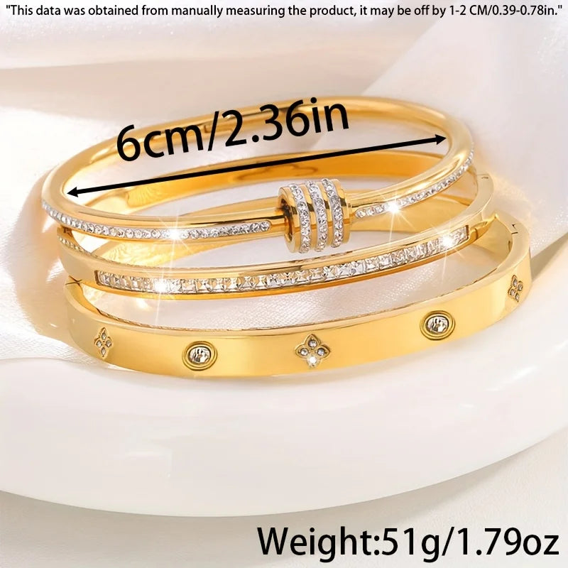 3-Piece Set of Exquisite and Stylish Stainless Steel Bracelets, Classic and Versatile, Perfect for Casual Wear and Party Outfits