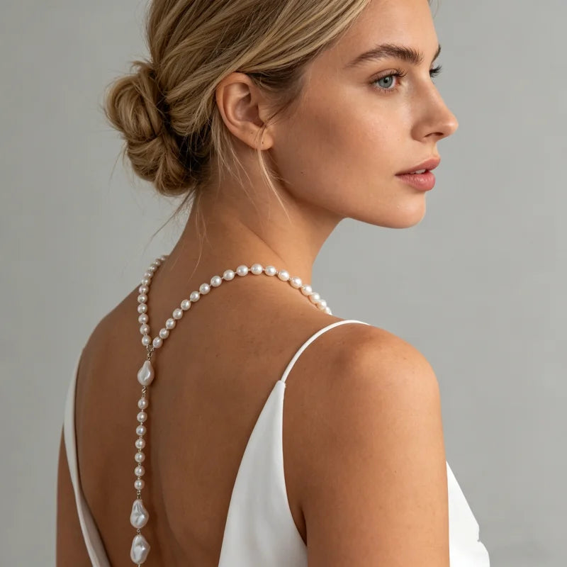 Elegant Pearl Backdrop Body Chain French Style Necklace