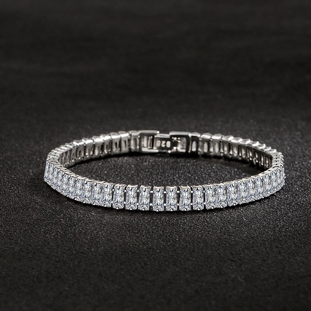 Luxury Designer 925 Sterling Silver Fine Crystal Bracelet for Women Fashion Jewelry Engagement Wedding Glamour 18CM