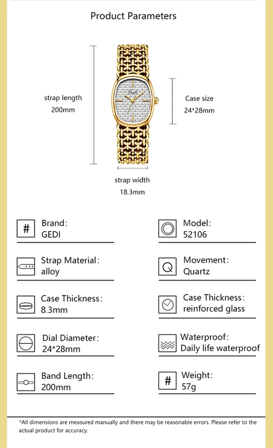 GEDI Brand Watches Light Luxury Bracelets Small Fragrance High-End Feeling Retro Waterproof Ladies Fashion Quartz Wristwatches