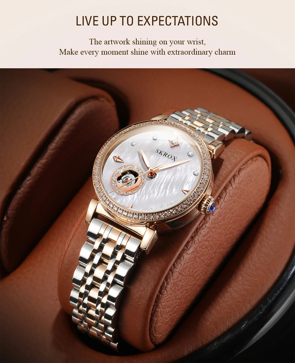 Aurajutt Rose Gold Diamond Automatic Watch