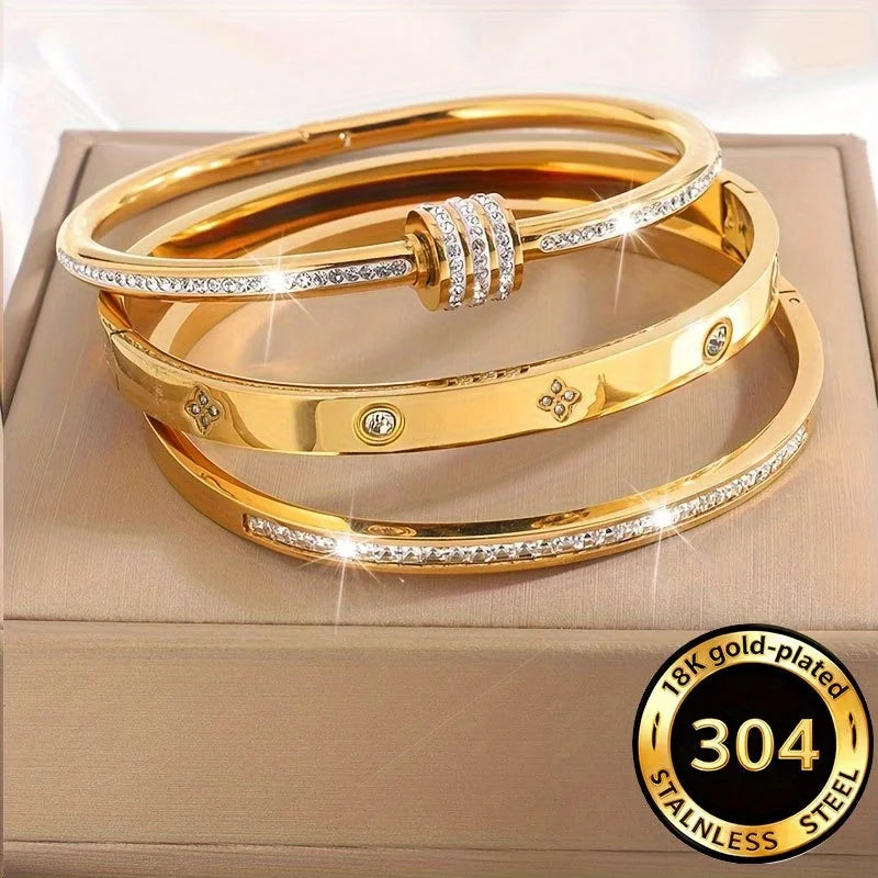 3-Piece Set of Exquisite and Stylish Stainless Steel Bracelets, Classic and Versatile, Perfect for Casual Wear and Party Outfits
