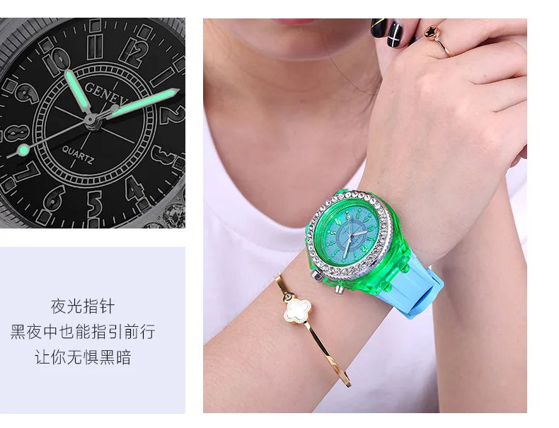 LED Light Flash Luminous Watches Women Men Boys Girls Silicone Wrist Watch Fashion Rhinestone Clock Kids Children Relogio Saati