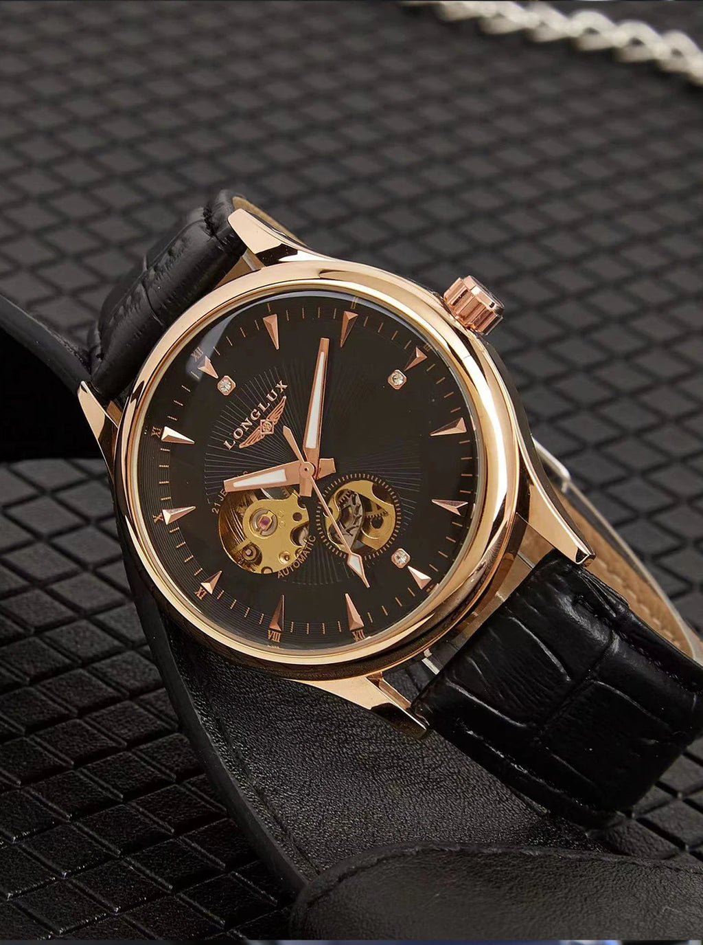 LONGLUX Automatic Watch Elegant Style Wholesale Mechanical Wristwatches Skeleton Rome Waterproof Mens Watch Men Gift