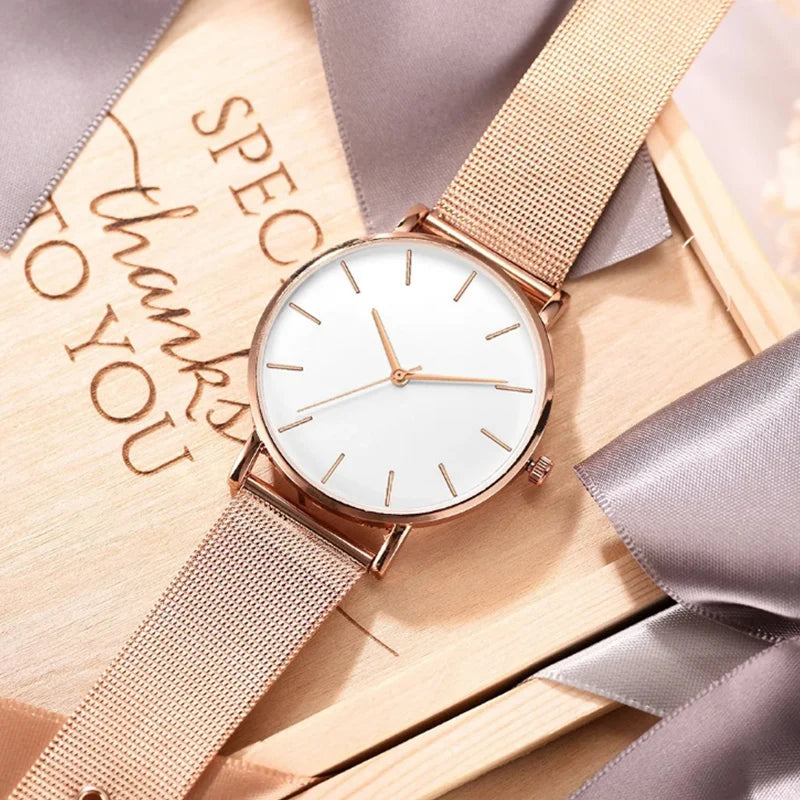 Aurajutt Rose Gold Steel Bracelet Watch