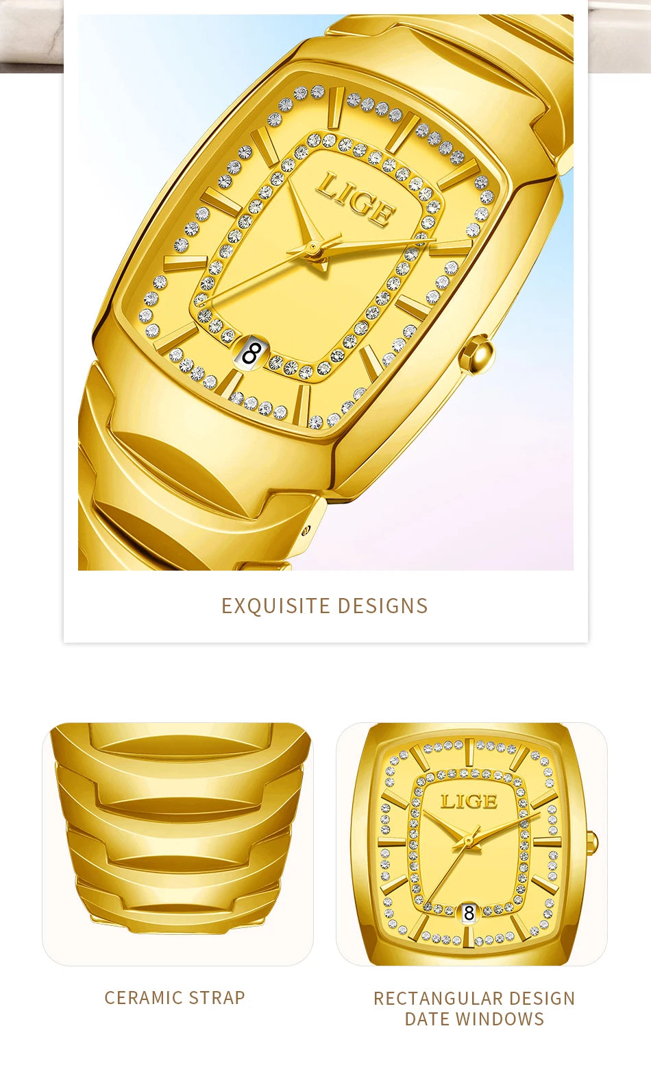 LIGE Luxury Quartz Watch for Woman Ceramic Waterproof Ladies Watch High Quality Female Clock Elegant Women's Watches+Box